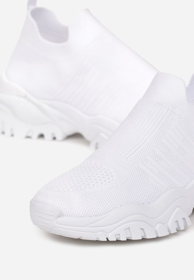 Białe Buty Sportowe na Grubej Podeszwie z Elastyczną Cholewką Kerlyn