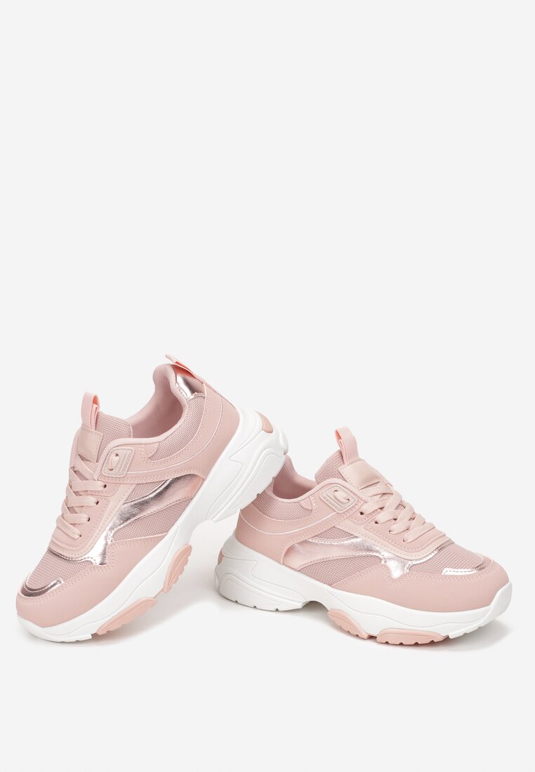 Różowe Sneakersy na Grubej Podeszwie z Metalicznymi Wstawkami Hannan