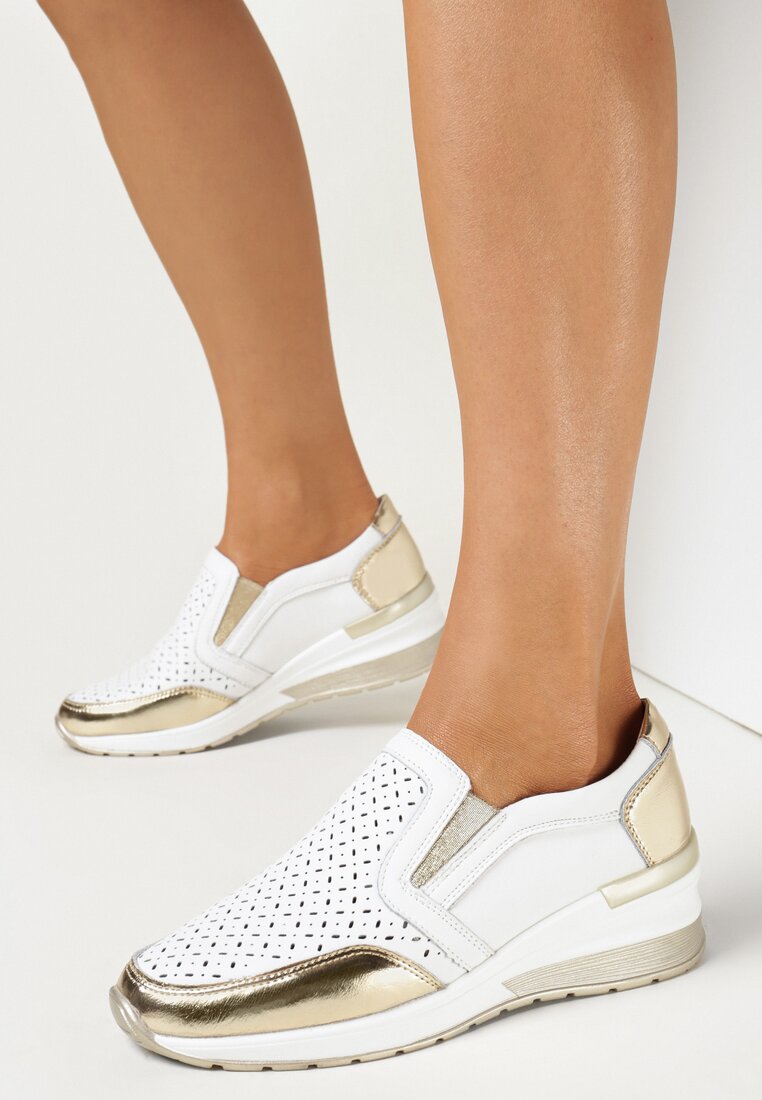 Pantofi casual Alb cu auriu