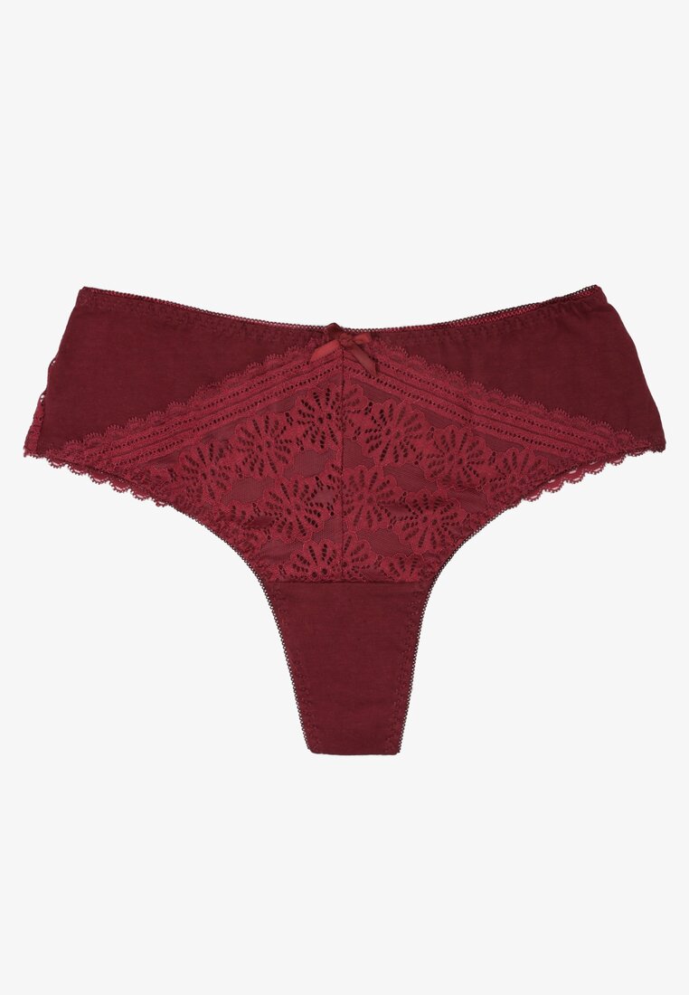 Bordowe Majtki Stringi z Koronką Bressazen