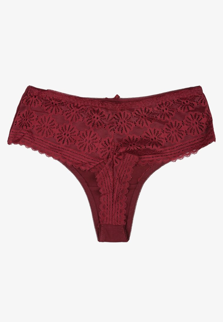 Bordowe Majtki Stringi z Koronką Bressazen