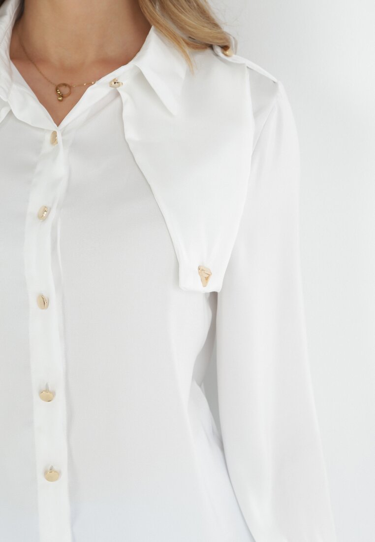 Biała Koszula z Ozdobnym Kołnierzem i Guzikami Maedaim