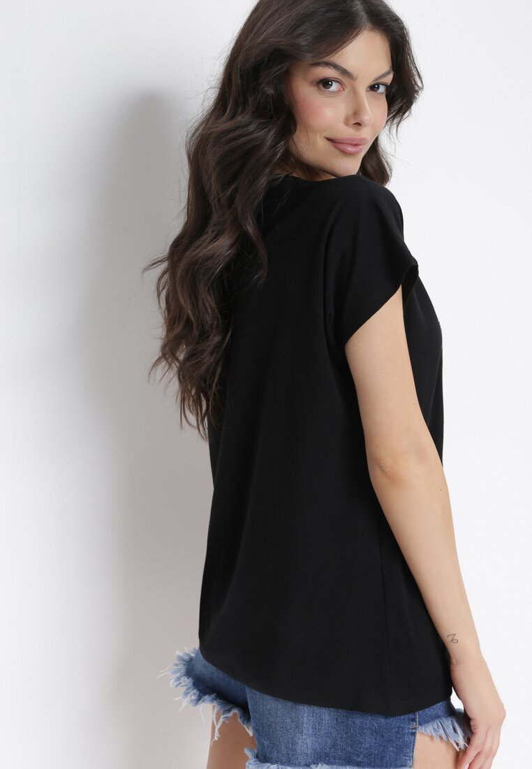 Czarny T-shirt Bawełniany z Nadrukiem Fedia