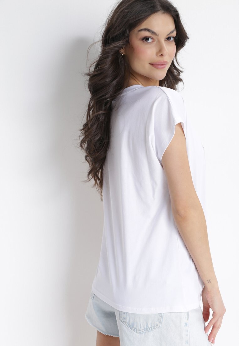 Biały T-shirt Bawełniany z Nadrukiem Fedia