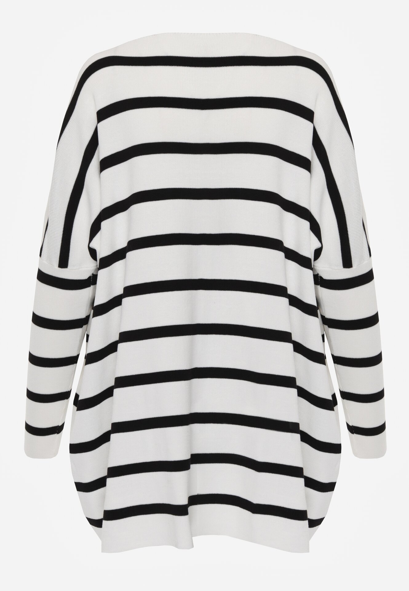 Biały Sweter Oversize w Paski z Rękawami Nietoperz Caelania