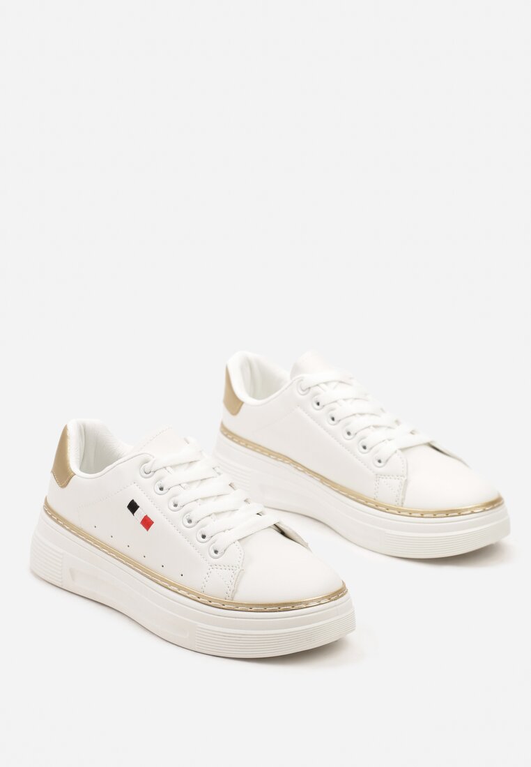 Biało-Beżowe Sneakersy na Grubej Podeszwie z Przeszyciami Zanas