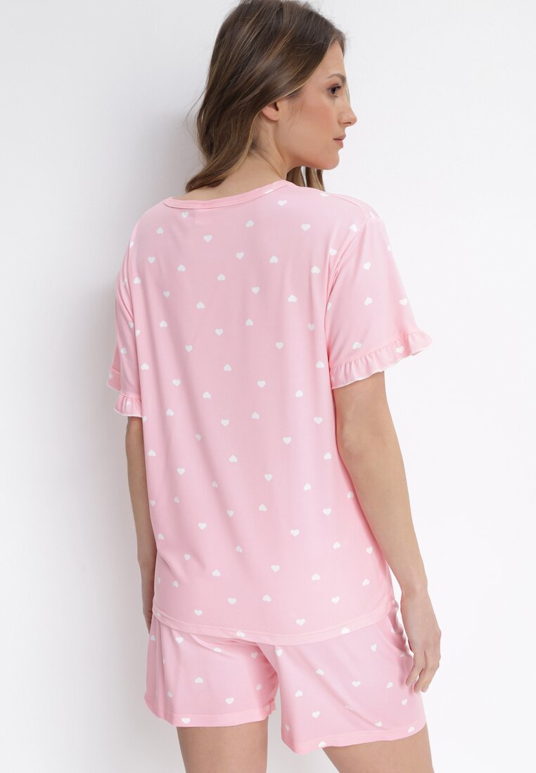Jasnoróżowy 2-częściowy Komplet Piżamowy z T-shirtem i Szortami Brionne