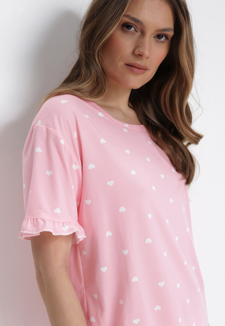 Jasnoróżowy 2-częściowy Komplet Piżamowy z T-shirtem i Szortami Brionne