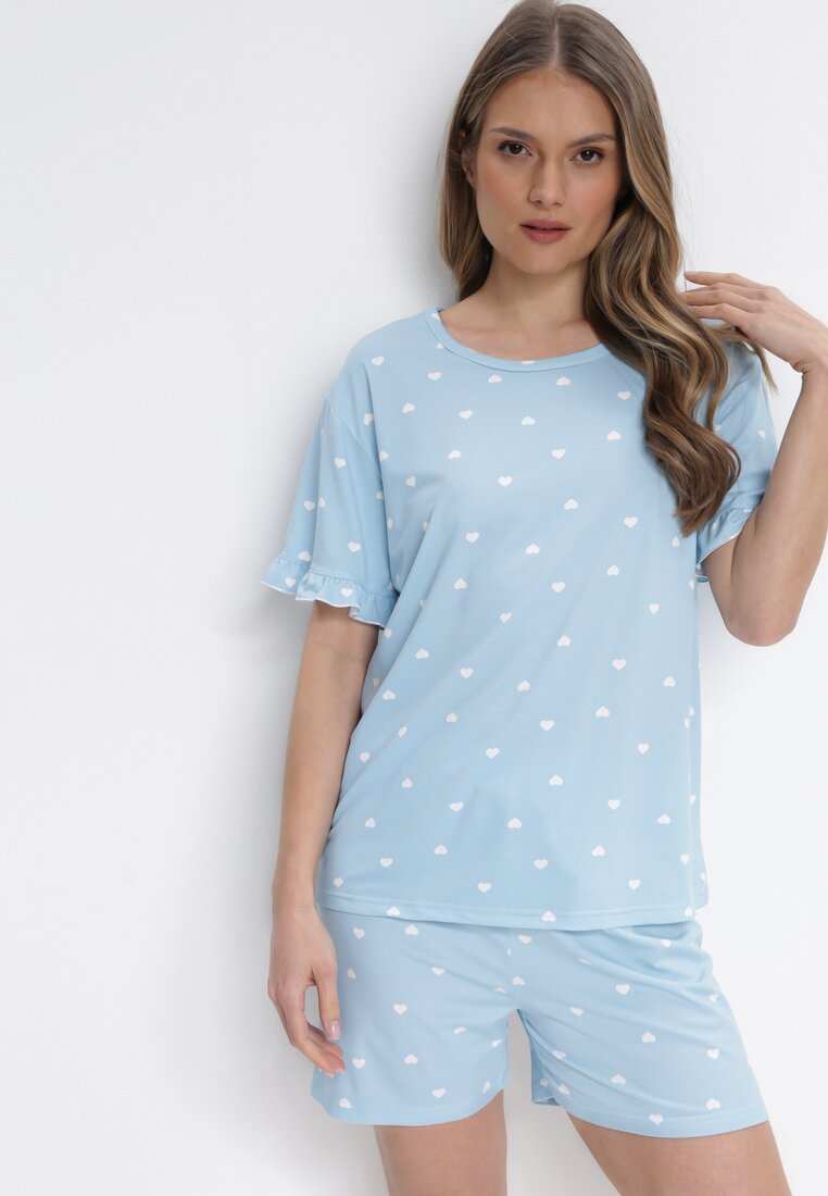 Niebieski 2-częściowy Komplet Piżamowy z T-shirtem i Szortami Brionne