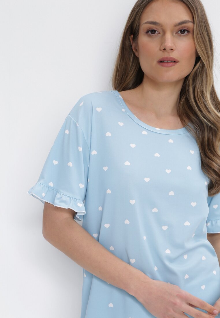 Niebieski 2-częściowy Komplet Piżamowy z T-shirtem i Szortami Brionne