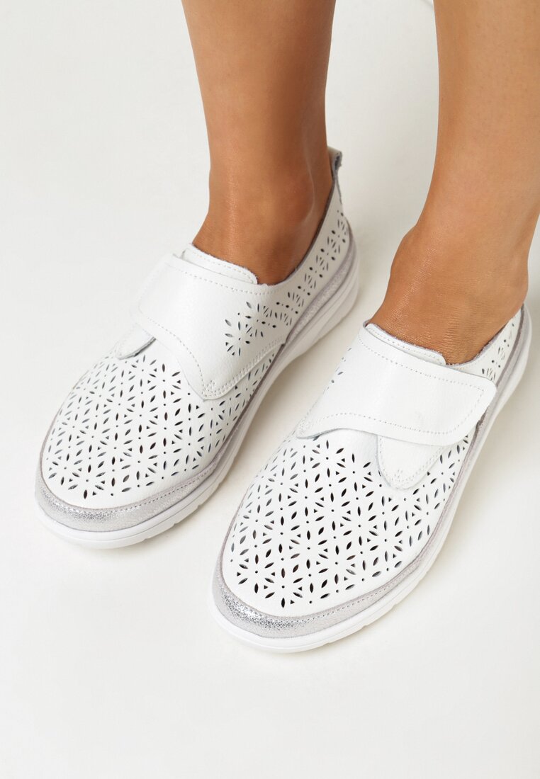 Pantofi casual Alb cu argintiu