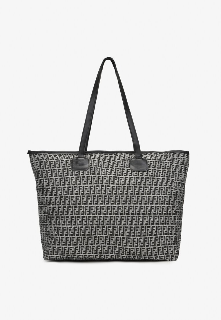 Czarna Bawełniana Torebka Shopper Bag z Długimi Rączkami i Suwakiem Banera
