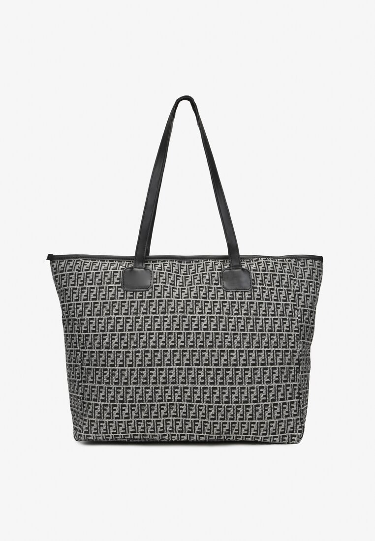 Czarna Bawełniana Torebka Shopper Bag z Długimi Rączkami i Suwakiem Banera