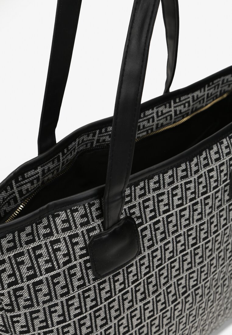 Czarna Bawełniana Torebka Shopper Bag z Długimi Rączkami i Suwakiem Banera