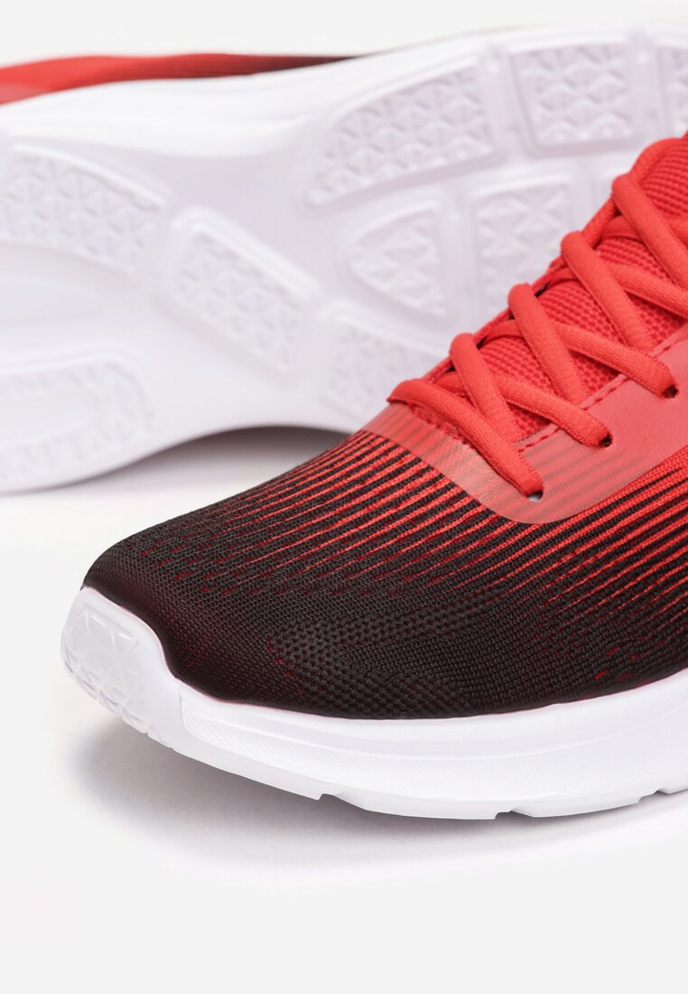 Czarno-Czerwone Sznurowane Buty Sportowe na Płaskiej Podeszwie z Cholewką przed Kostkę Chavia