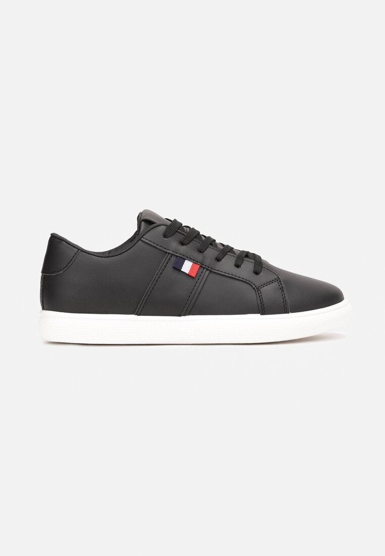 Czarne Buty Sportowe na Płaskiej Podeszwie ze Sznurowaniem i Okrągłym Noskiem Caseymid