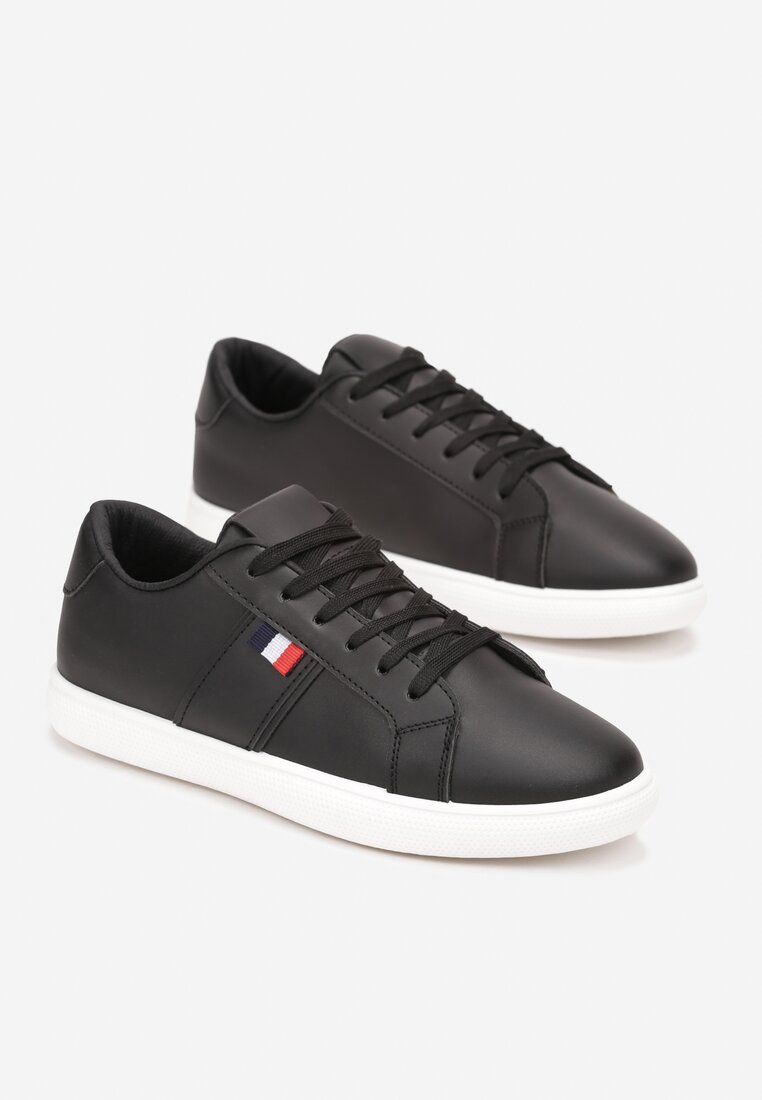 Czarne Buty Sportowe na Płaskiej Podeszwie ze Sznurowaniem i Okrągłym Noskiem Caseymid