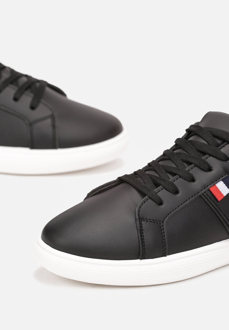 Czarne Buty Sportowe na Płaskiej Podeszwie ze Sznurowaniem i Okrągłym Noskiem Caseymid