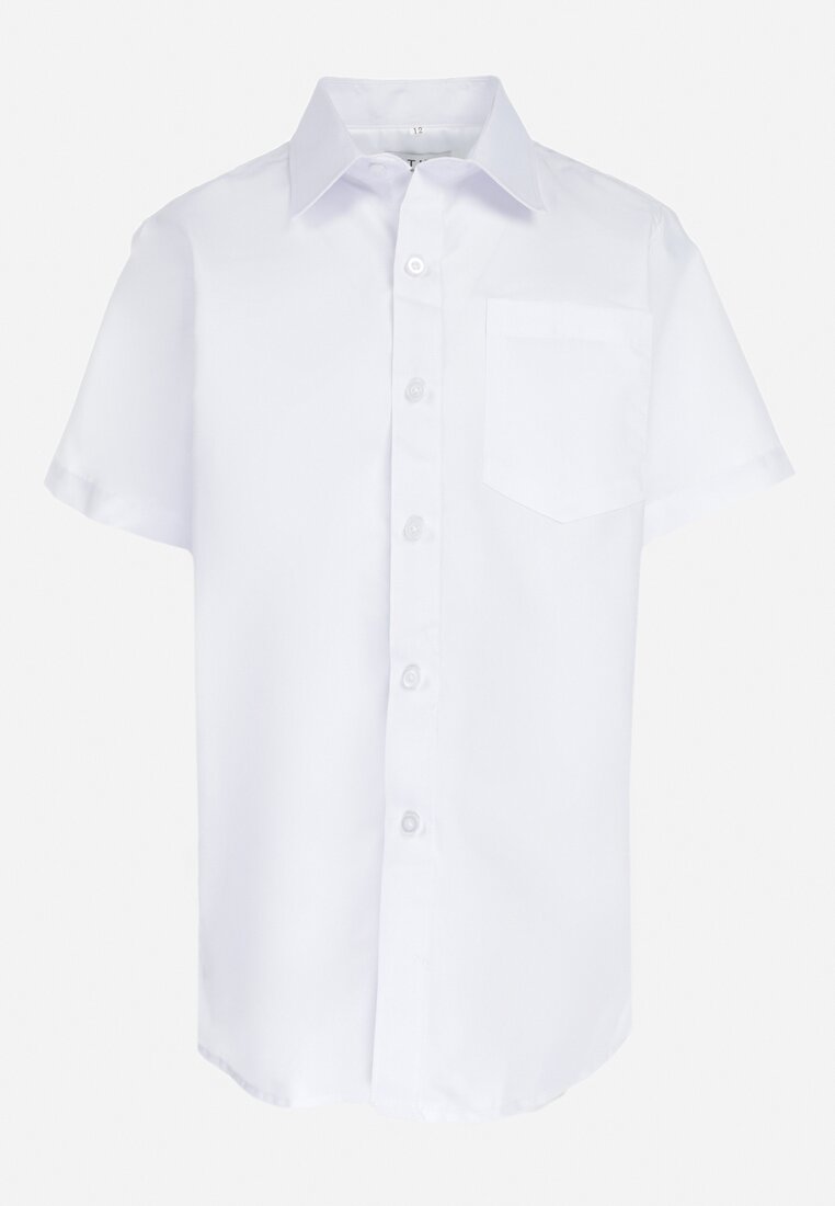 Biała Elegancka Koszula z Krótkim Rękawem i Kieszonką Fineos