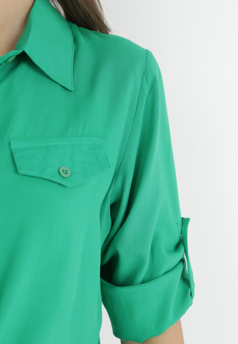 Zielona Wiązana Koszula z Podpinanymi Rękawami z Wiskozy Rosina