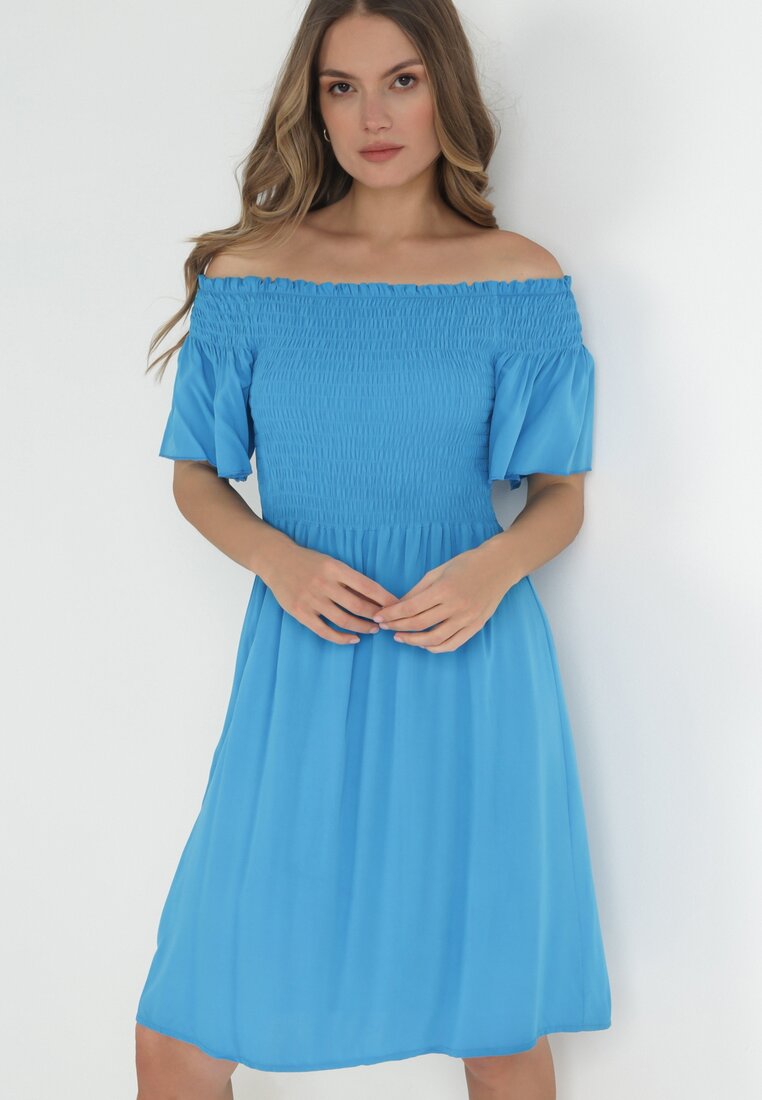 Niebieska Sukienka Hiszpanka z Wiskozy Rallu