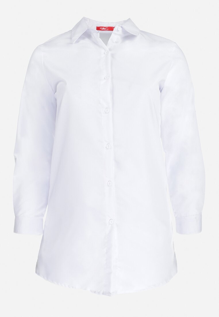 Biała Gładka Koszula z Podpinanymi Rękawami Efrata