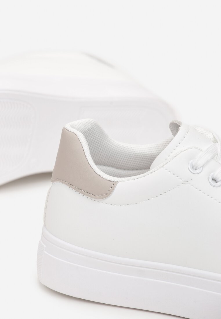 Biało-Beżowe Sneakersy na Płaskiej Podeszwie z Okrągłym Noskiem Azethia