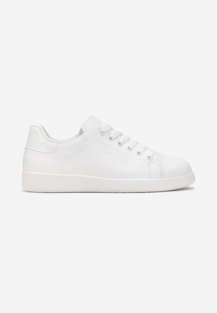 Białe Wiązane Sneakersy na Płaskiej Podeszwie z Okrągłym Noskiem Adephine