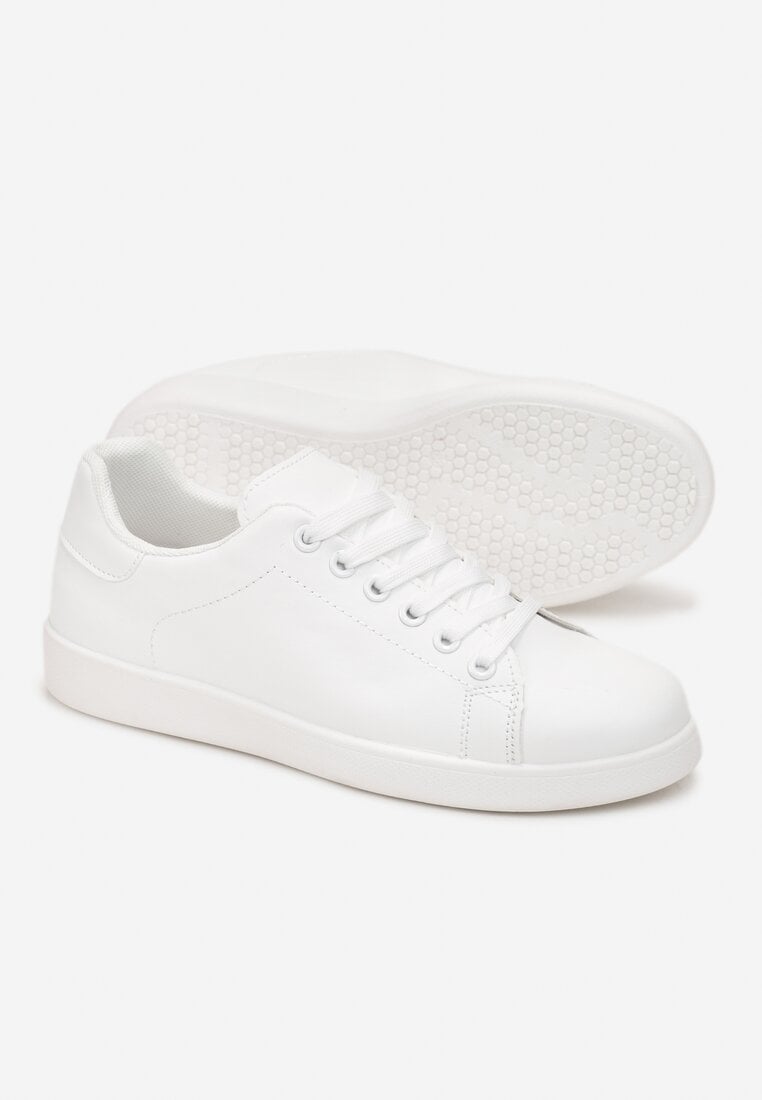 Białe Wiązane Sneakersy na Płaskiej Podeszwie z Okrągłym Noskiem Adephine