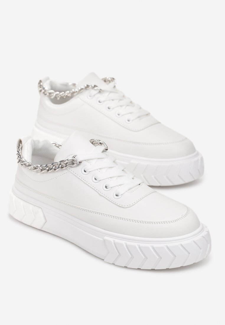 Białe Sneakersy na Platformie z Łańcuszkiem Jaolisa