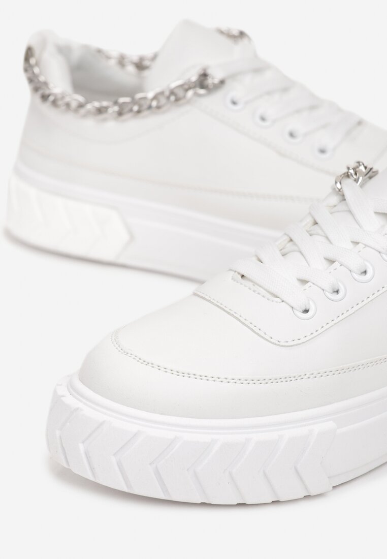 Białe Sneakersy na Platformie z Łańcuszkiem Jaolisa