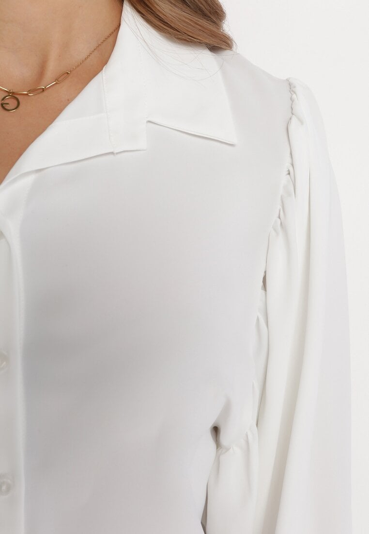 Biała Koszula z Szerokimi Plisowanymi Rękawami Anihadi