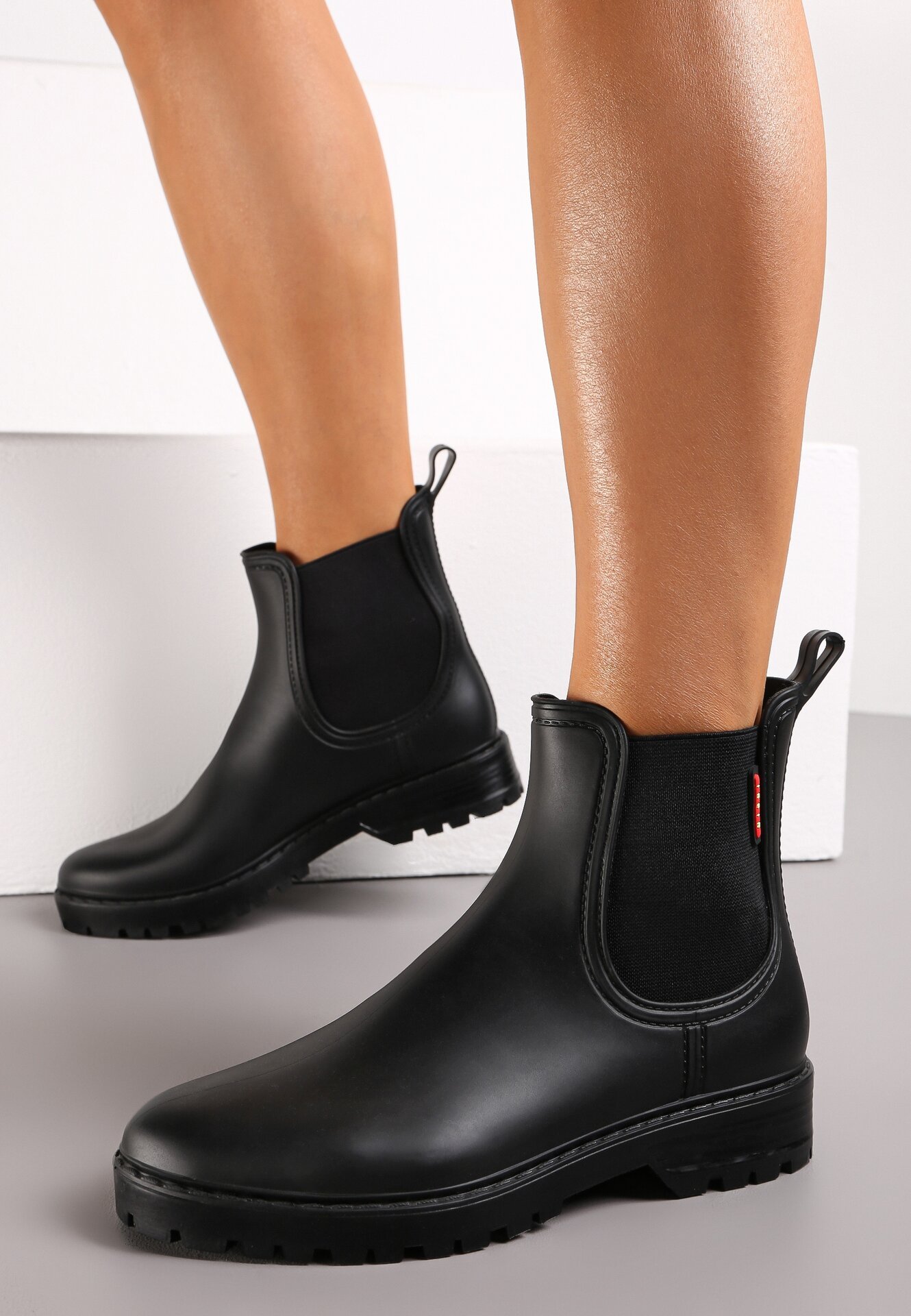 Czarne Kalosze z Elastycznymi Wstawkami Teresine