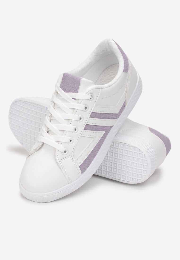 Biało-Fioletowe Sneakersy z Cholewką przed Kostkę z Modnymi Przeszyciami Cassamisia