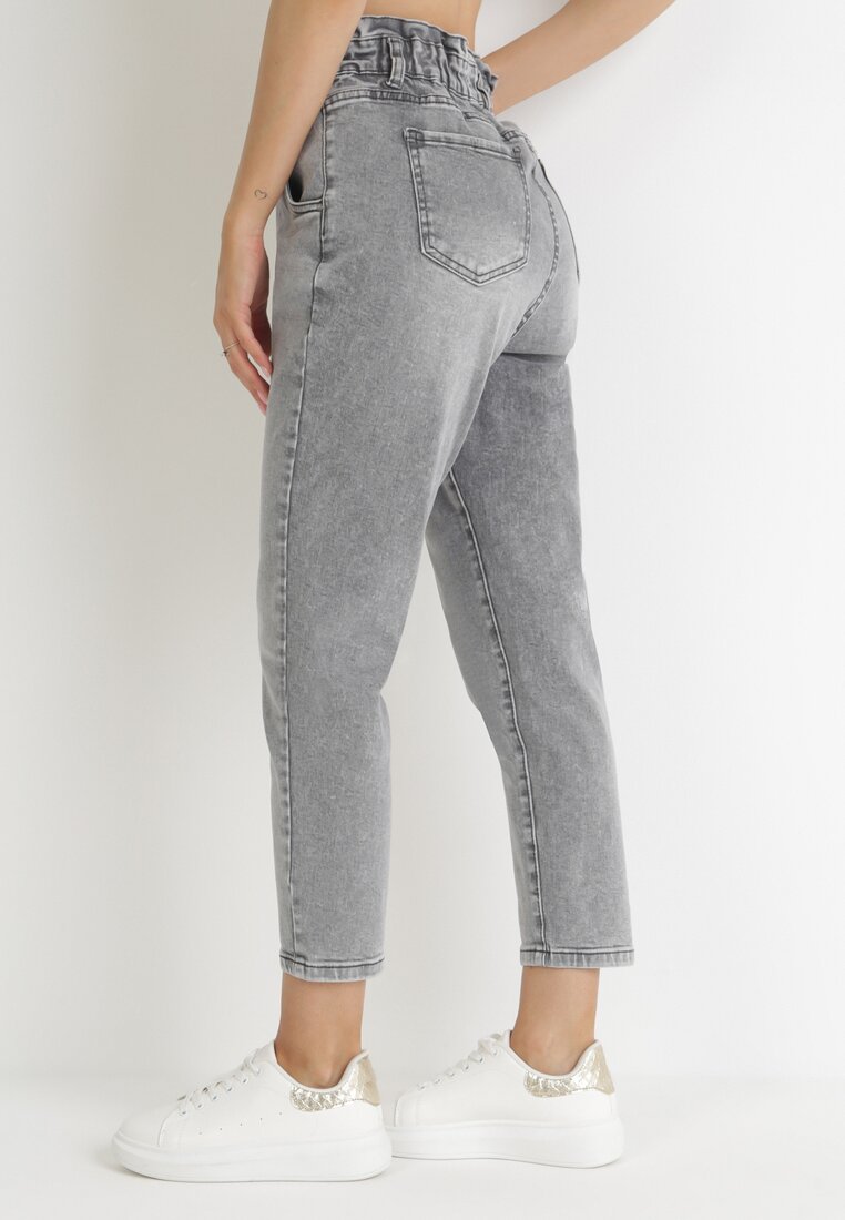 Szare Jeansy Mom Fit z Gumką w Pasie Brenette