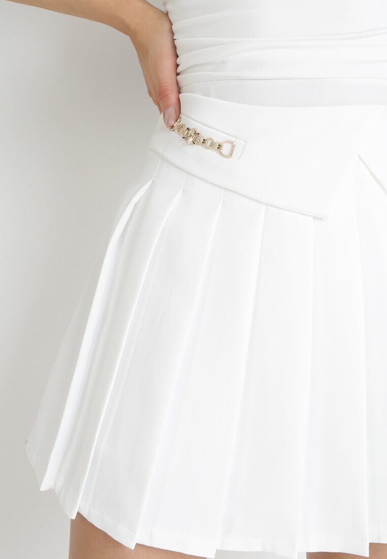 Biała Rozkloszowana Spódnica Mini z Zakładkami Phexis