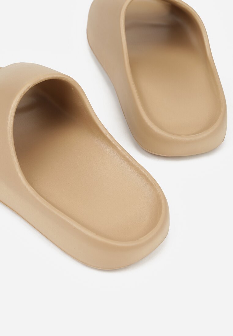 Ciemnobeżowe Piankowe Klapki z Szerokim Paskiem Jaspera