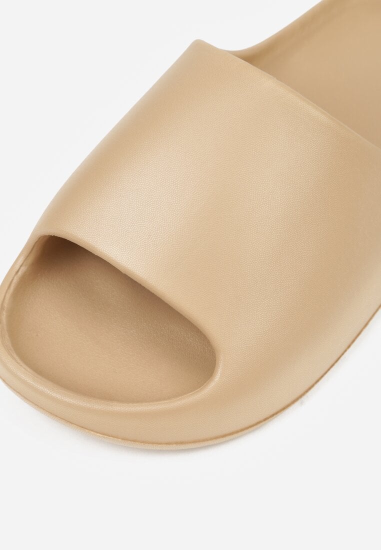 Ciemnobeżowe Piankowe Klapki z Szerokim Paskiem Jaspera