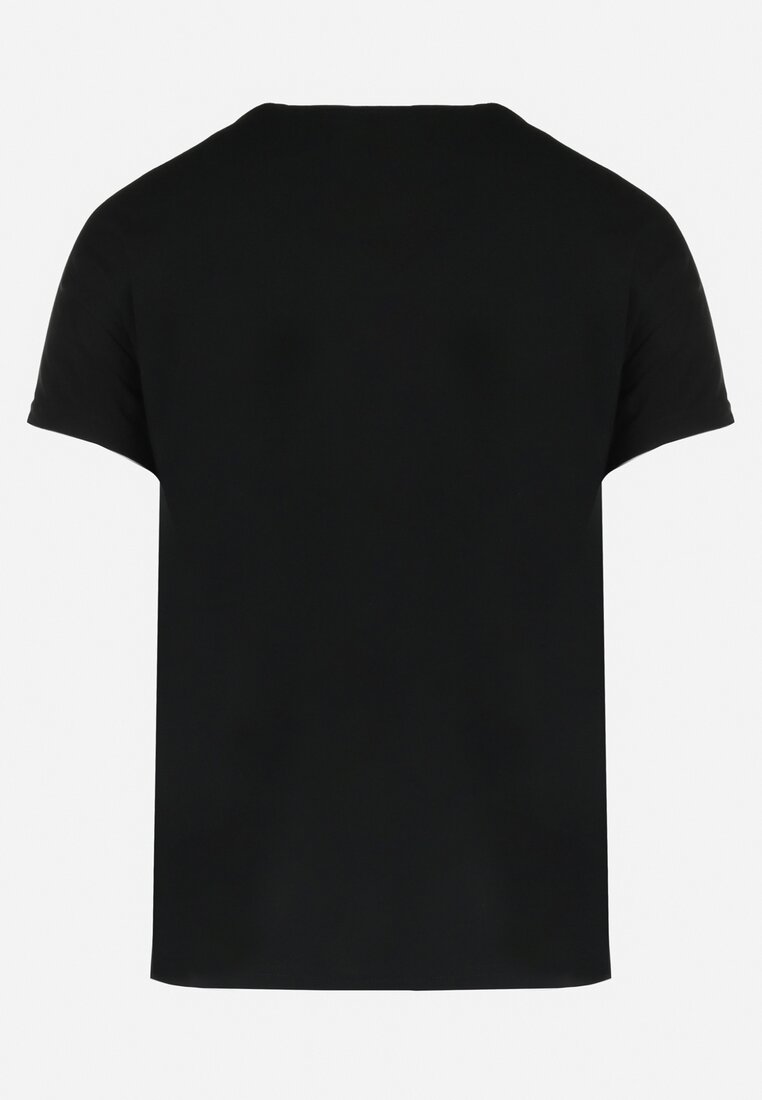 Czarny Bawełniany T-shirt z Krótkim Rękawem z Nadrukiem w Koty z Cekinami Canila