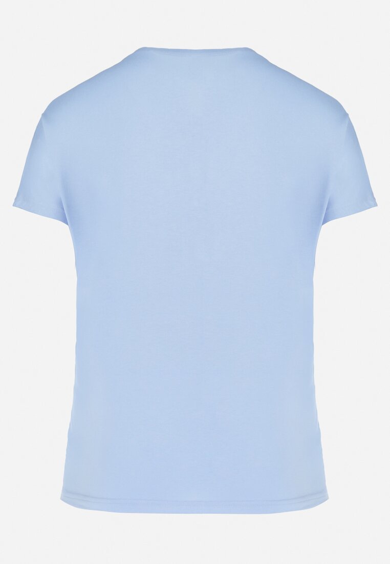 Niebieski Bawełniany T-shirt z Krótkim Rękawem z Nadrukiem w Koty z Cekinami Canila