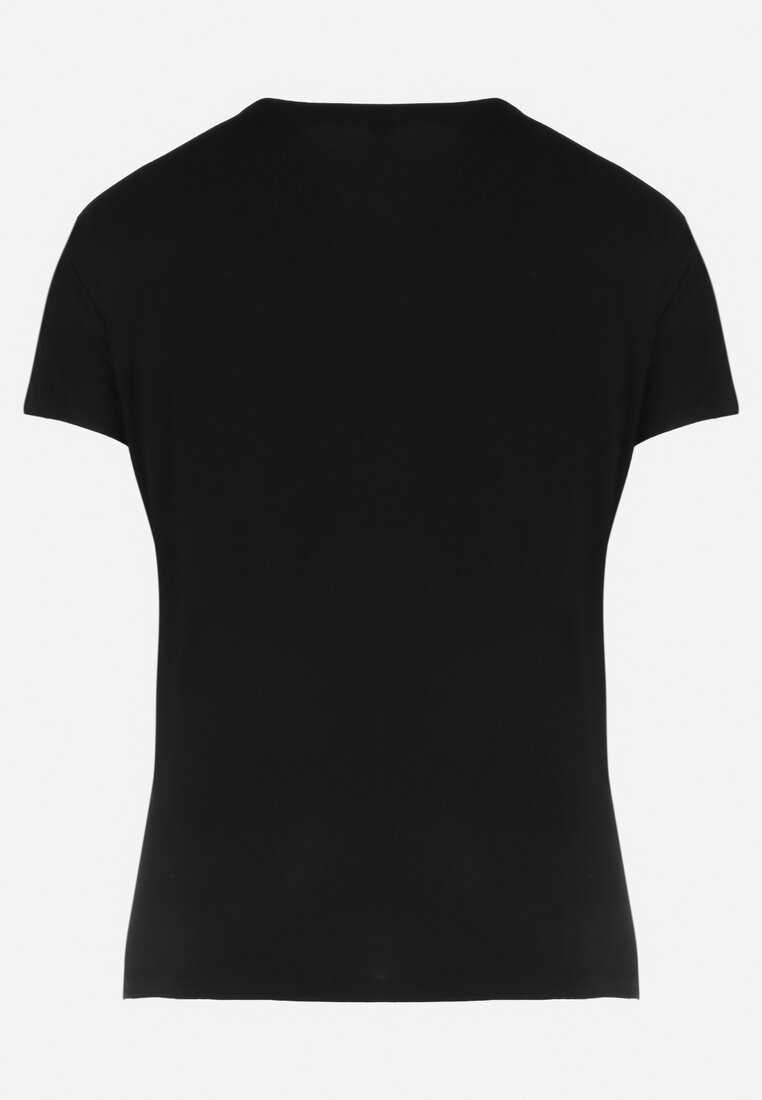 Czarny T-shirt Typu Nietoperz z Błyszczącym Nadrukiem z Kotami Iriana
