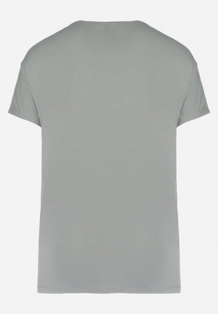 Miętowy T-shirt Typu Nietoperz z Błyszczącym Nadrukiem z Kotami Iriana