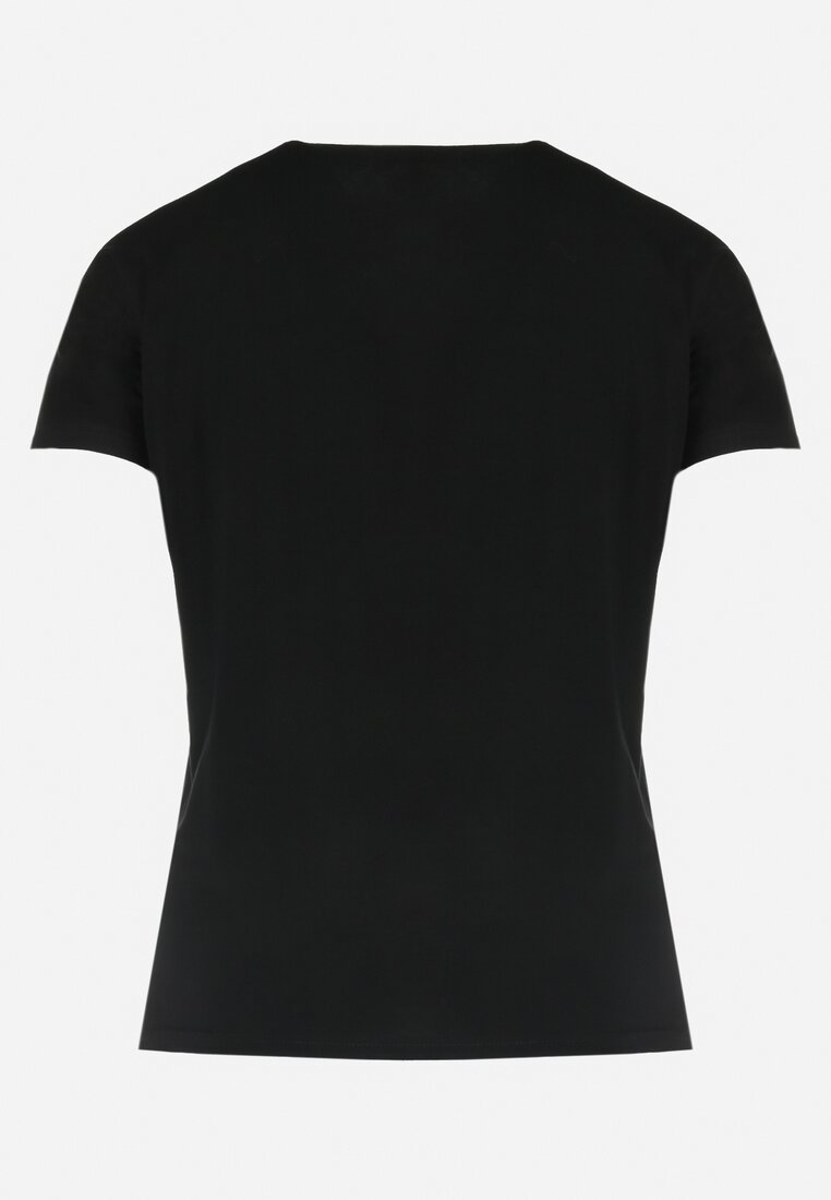 Czarny T-shirt z Nadrukiem i Rękawem Nietoperz Melinne