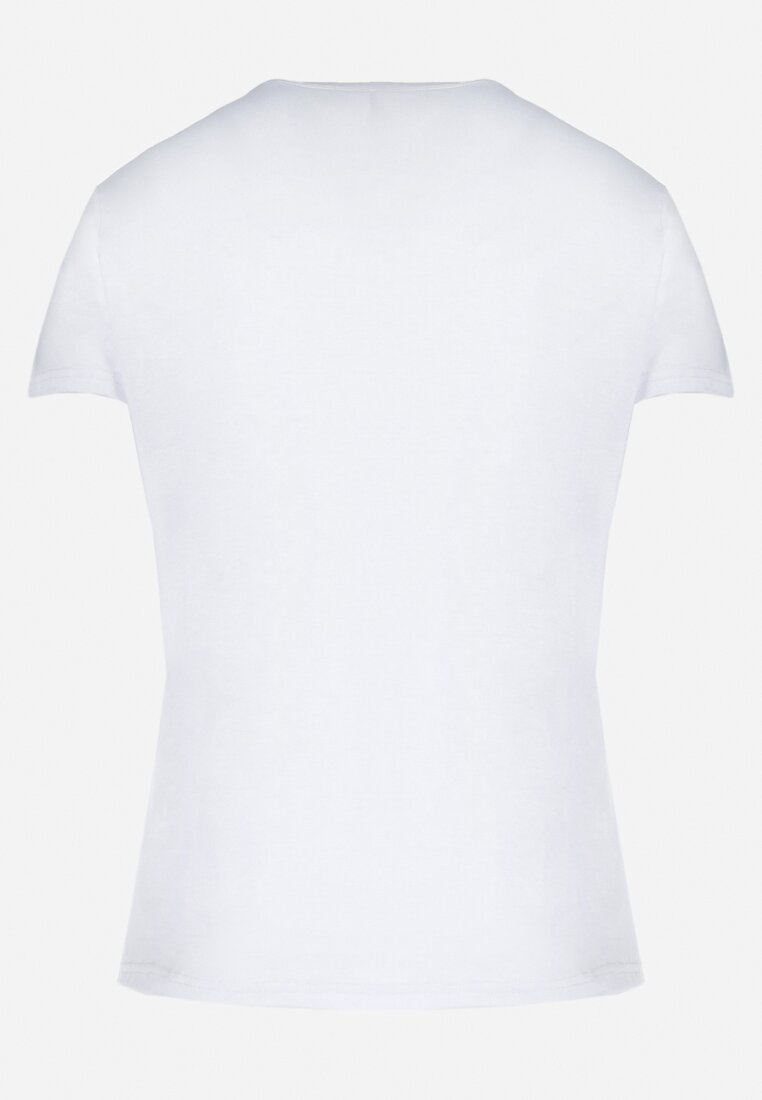 Biały T-shirt z Błyszczącym Nadrukiem Kotka Shanaia