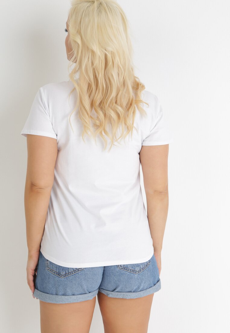 Biały Bawełniany T-shirt z Kolorowymi Napisami Summer