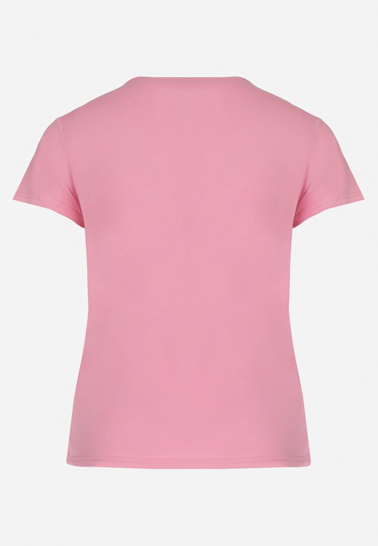 Różowy Bawełniany T-shirt z Krótkim Rękawem i Nadrukiem Naremena