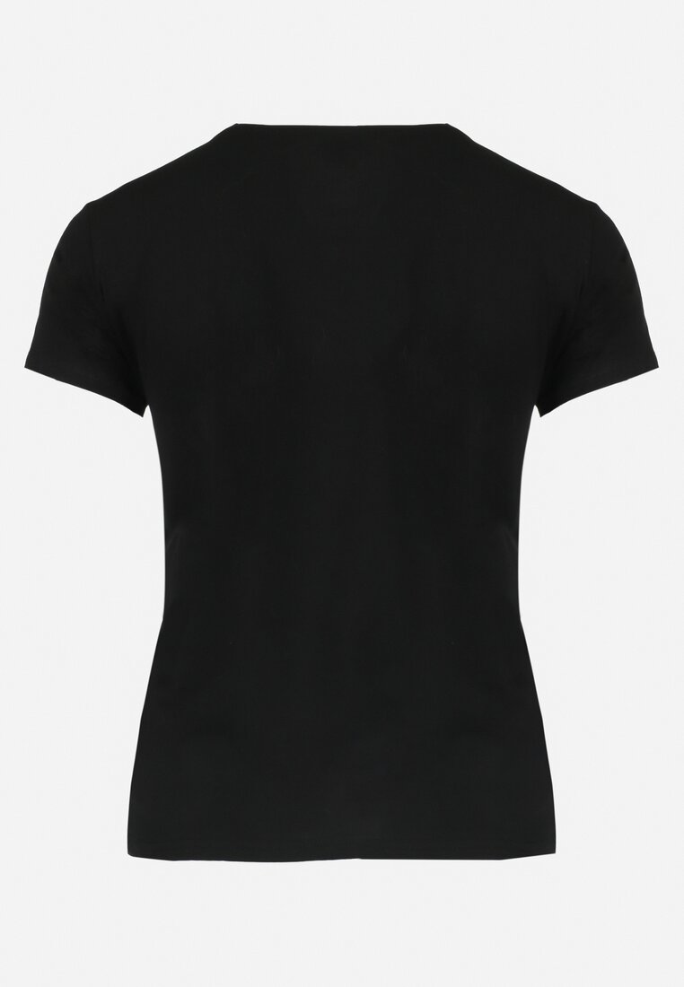 Czarny Bawełniany T-shirt z Krótkim Rękawem i Nadrukiem Naremena
