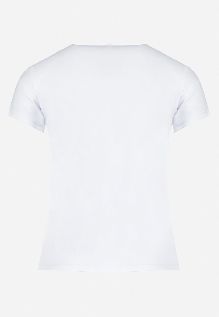 Biały Bawełniany T-shirt z Kolorowym Nadrukiem i Krótkim Rękawem Zanaba