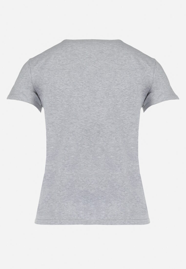 Szary Bawełniany T-shirt z Kolorowym Nadrukiem i Krótkim Rękawem Zanaba