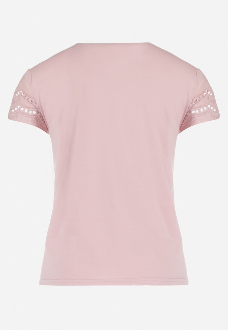 Różowy T-shirt Bawełniany z Haftem Evamena